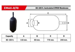 80-100 LT KULAKLI TİP  EPDM Hidrofor Membranı YERLİ  EMAX 80-100 KULAKLI