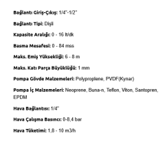 Diyaframlı Pompa Dia DP -03 Polibüten ( PB-ST)  0- 16 lt / dakika - 84 mSS - 1/4'' Çıkış