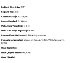 Diyaframlı Pompa Dia DP -04 Polipropilen ( PB-ST)  0- 25 lt / dakika - 84 mSS - 3/8'' Çıkış