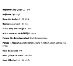 Diyaframlı Pompa Dia DP -06 Polibütilen ( PB-S )  0- 57 lt / dakika - 84 mSS - 3/4'' Çıkış